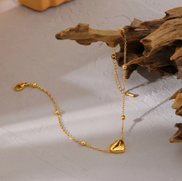 Beaded Chain Heart Pendant Anklet - Picture 4 of 5